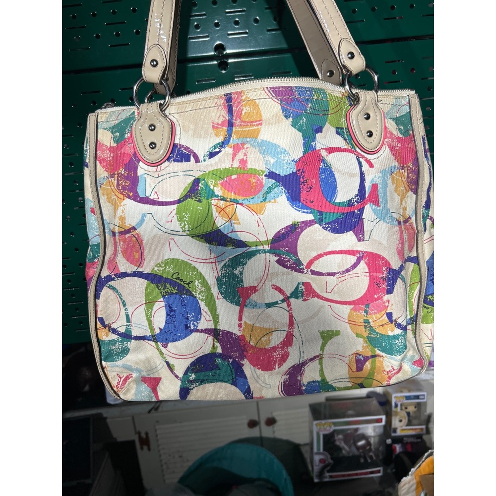 Coach Poppy Multi Color Graffiti Signature Canvas Tote Bag - Picture 8 of 10